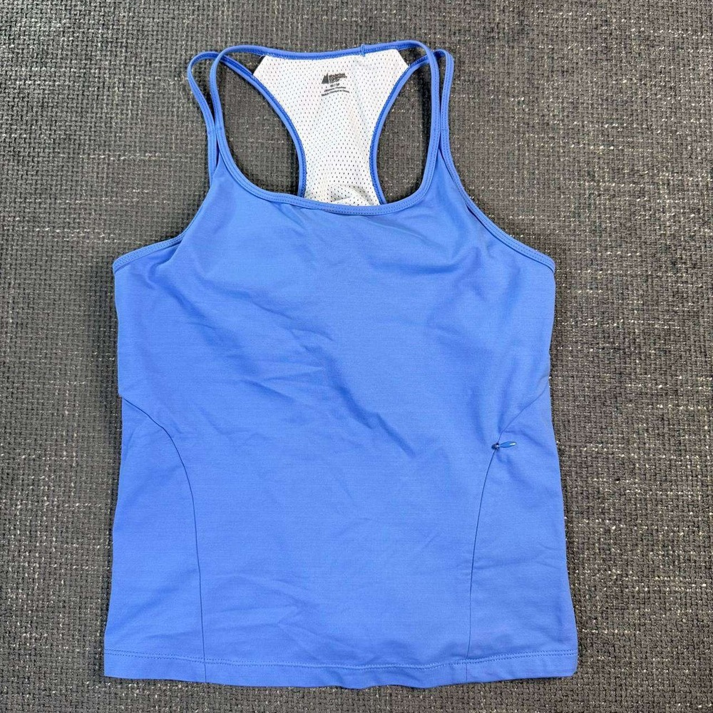 Mountain Equipment Co-op Tank Top Womens Medium Blue Mesh Back Zip Pocket Canada